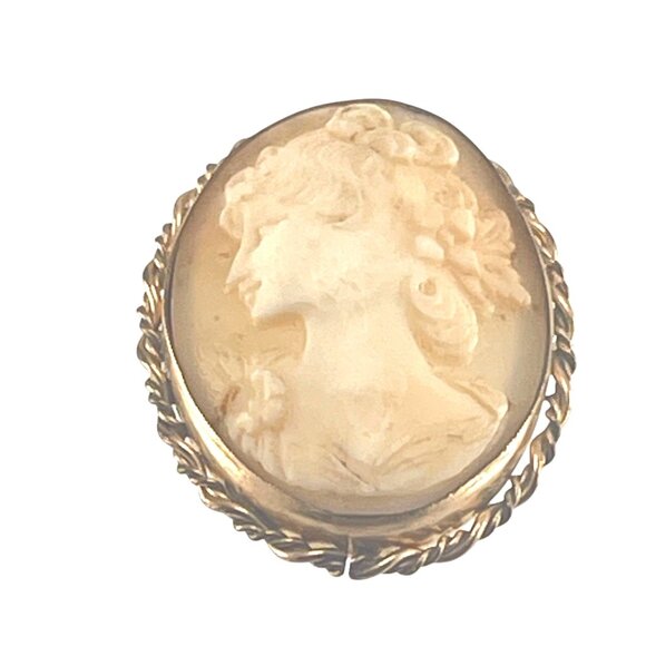 Vintage INC Gold Filled 1 1/8" Cameo Brooch With Braided Gold-Tone Frame - Picture 2 of 9